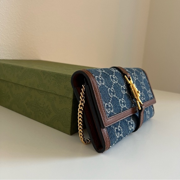 GUCCI Jackie 1961 Denim Wallet On Chain / GUCCI Jackie Bag - Picture 4 of 8